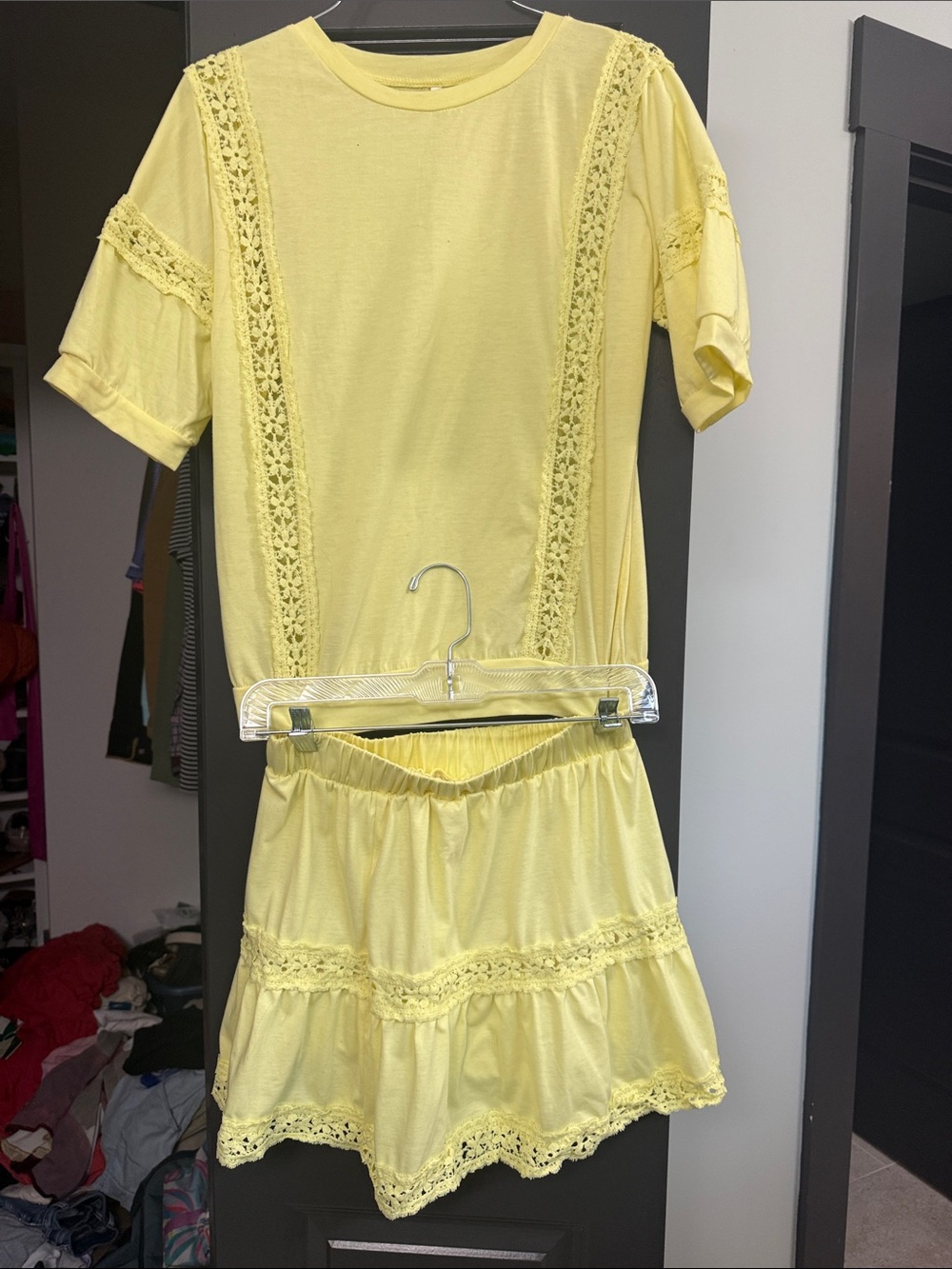Lace-Trim Yellow Two-Piece Set
